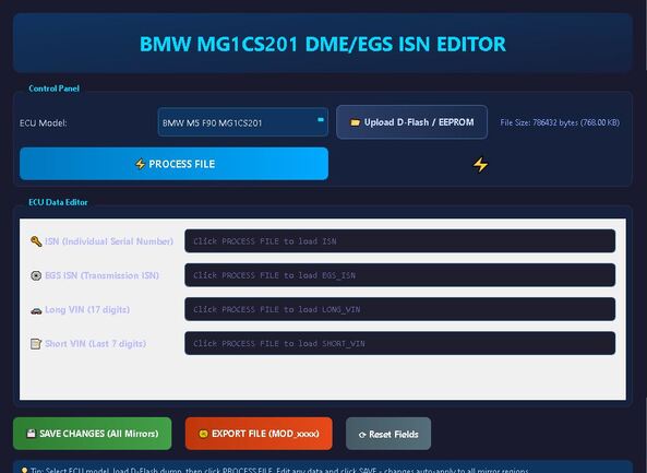 BMW MG1CS201 ISN Editor – Professional DME & EGS ISN VIN Editing Solution for Modern BMW G-Series