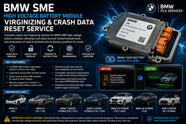 BMW SME High Voltage Battery Virginizing & Crash Data Reset Service – Restore Locked Battery Modules Like New