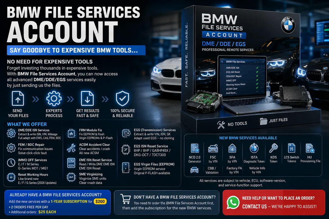 BMW File Services Account for DME, DDE, EGS, ISN Reset & BMW Coding Support


