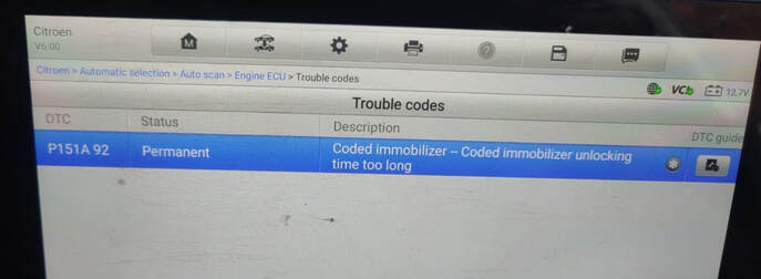 Citroën DTC P151A 92: Coded Immobilizer Unlocking Time Too Long – Causes & Fixes